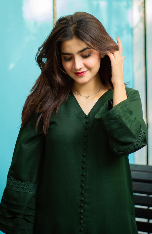 Zauk Rawsilk Stitched 2 Piece Suit - Bottle Green Two Piece Suit - ZK25CC - Casual Collection