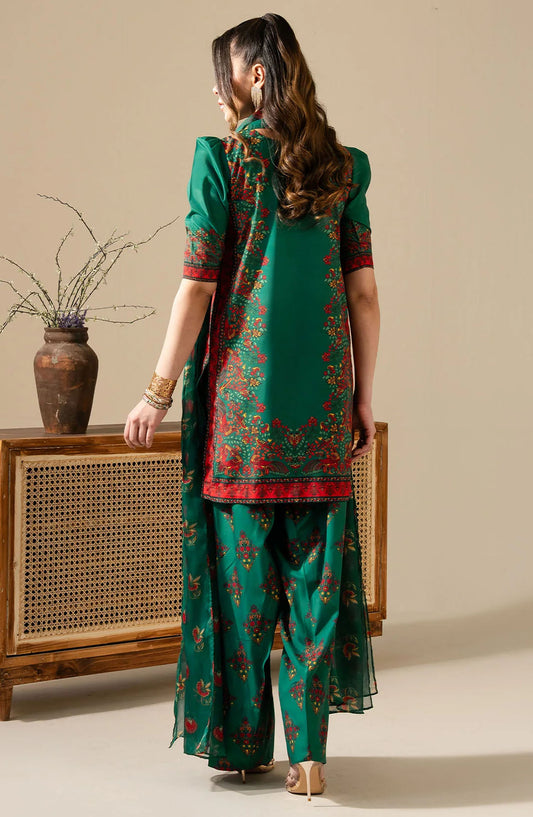 Maria Osama Khan Casual Silk Stitched 3 Piece Suit - M-014 Vivian - MOK25RV3 - Green - Festive Collection