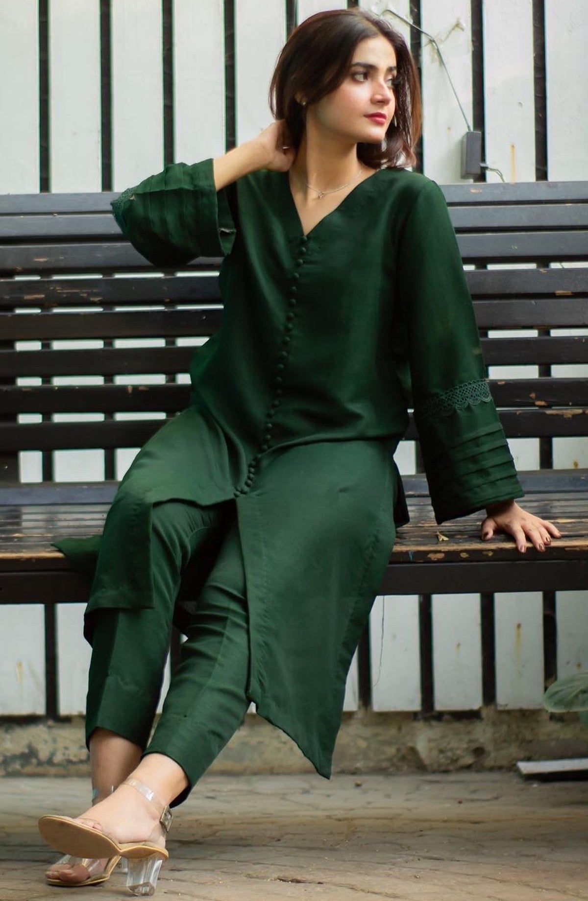 Zauk Rawsilk Stitched 2 Piece Suit - Bottle Green Two Piece Suit - ZK25CC - Casual Collection