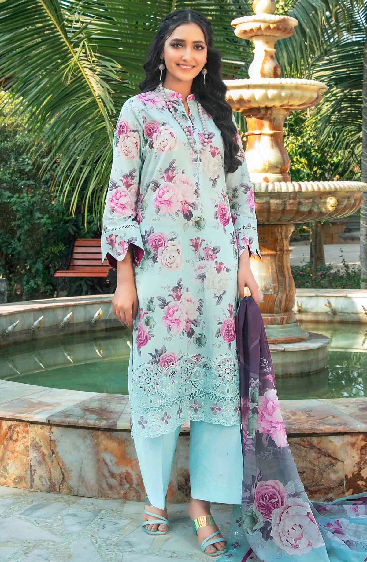 Suleika by Tawakkal Fabrics Embroidered Lawn Unstitched 3 Piece Suit - D-1244 - TF25SU - Blue - Summer Collection