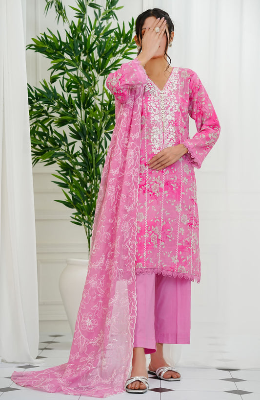Chantelle by Amna Khadija Embroidered Lawn Stitched 3 Piece Suit - CPEEE-03 - AM25CPEEE - Pink - Summer Collection