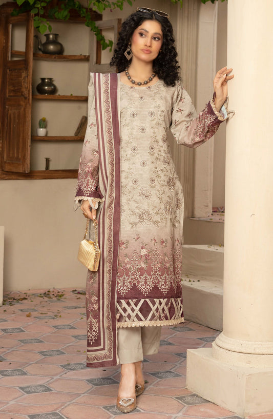 Masooma by Amna Khadija Embroidered Bana Dora Unstitched 3 Piece Suit - D-5 - AM25M514 - Beige - Summer Collection