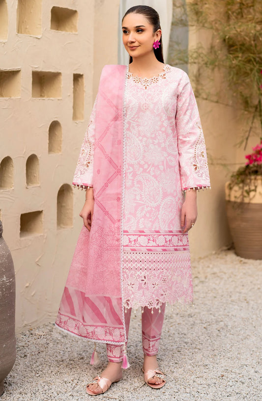 Levana by Alizeh Embroidered Lawn Unstitched 3 Piece Suit - AF-EPL-7026 Perla - AL25LL - Pink - Summer Collection