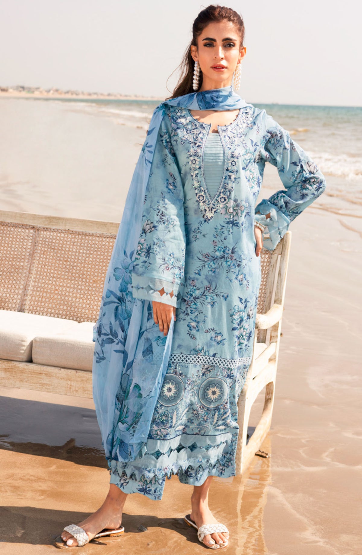 Aafreen by Riaz Arts Embroidered Lawn Unstitched 3 Piece Suit - AF-174 - RA25ALCL - Blue - Summer Collection