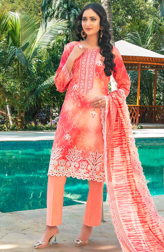 Thamina by Tawakkal Fabrics Embroidered Lawn Unstitched 3 Piece Suit - D-1199 - TF25TL - Orange - Summer Collection