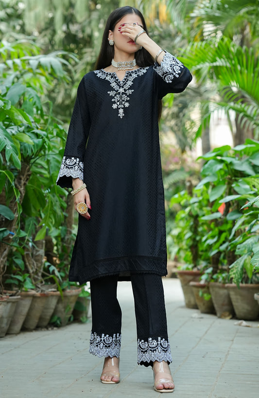 Garden Muse by Amna Khadija Embroidered Jacquard Stitched 3 Piece Suit - GMSS-01 - AM25GMS - Black - Casual Collection