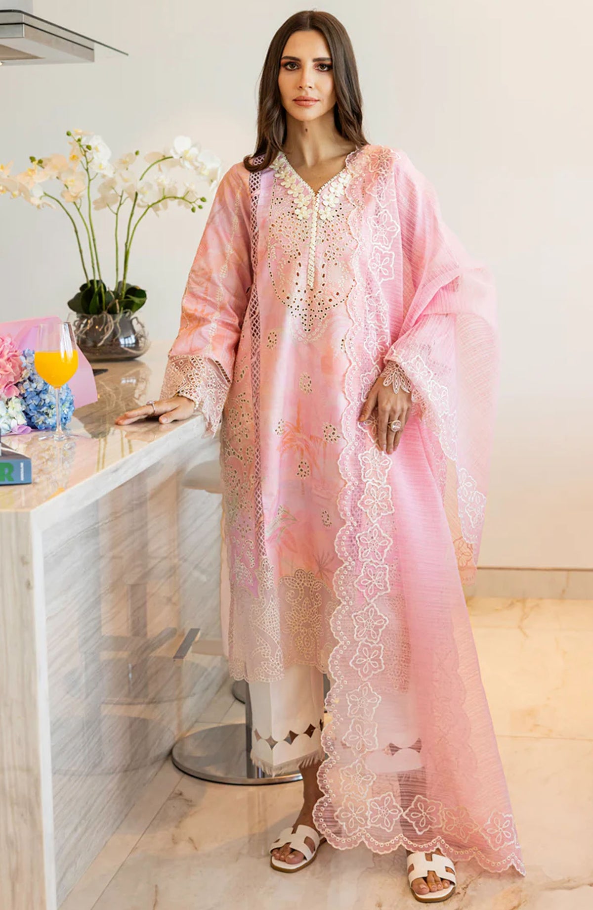 Carnation by Rang Rasiya Embroidered Lawn Unstitched 3 Piece Suit - D-11 Freesia - RR25CL - Pink - Summer Collection