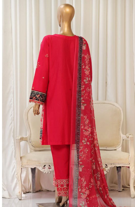 Bin Saeed Embroidered Cotton Stitched 3 Piece Suit - D-08 - BS25TC - Red - Summer Collection