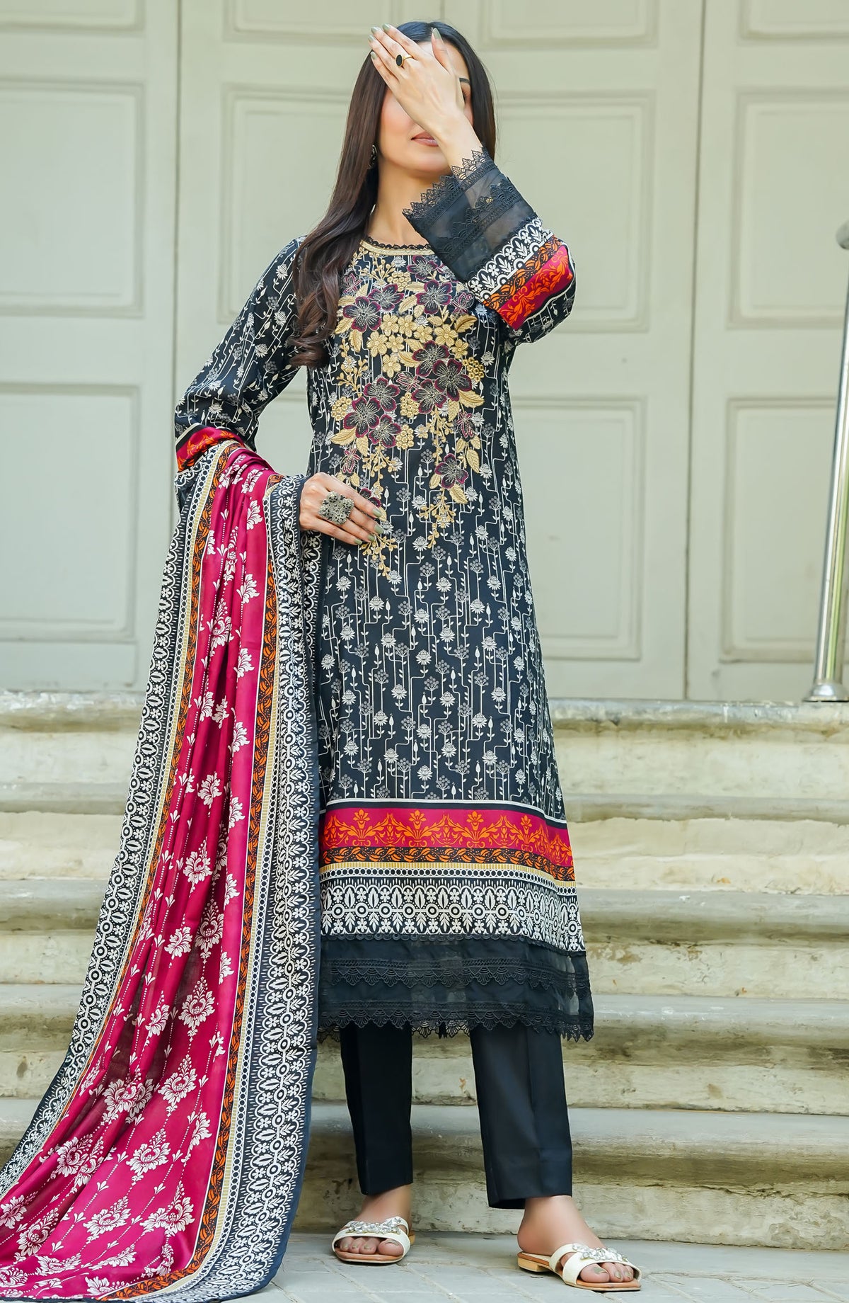 Soirees by Maryum Maniya Embroidered Lawn Unstitched 3 Piece Suit - SS-48 - MM25SS6 - Black - Summer Collection