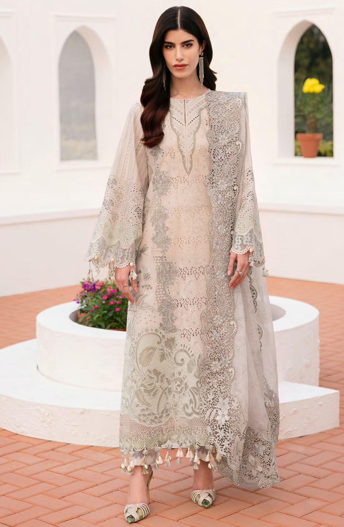 Baroque Embroidered Lawn Unstitched 3 Piece Suit - BEL-25-D04 - BQ25DEL - White - Summer Collection