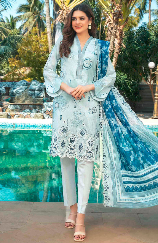 Thamina by Tawakkal Fabrics Embroidered Lawn Unstitched 3 Piece Suit - D-1198 - TF25TL - Blue - Summer Collection