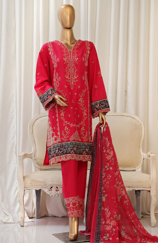 Bin Saeed Embroidered Cotton Stitched 3 Piece Suit - D-08 - BS25TC - Red - Summer Collection