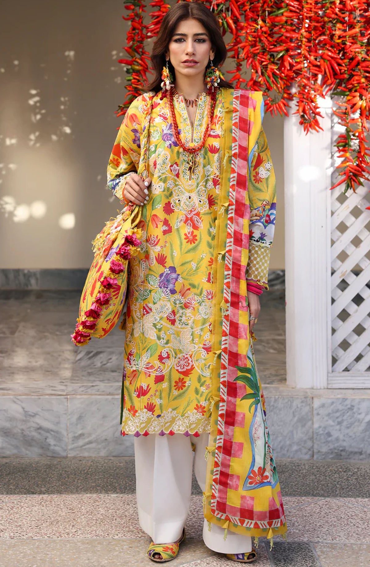 Neelum by Zaha Embroidered Lawn Unstitched 3 Piece Suit - ZL25-08 A ZARAAH - ZAH25NL - Yellow - Summer Collection