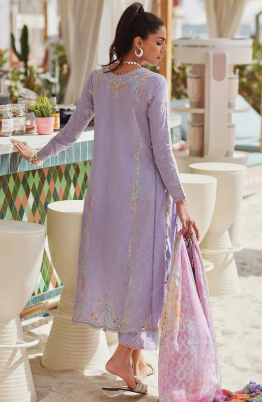 Wes by Farah Talib Embroidered Lawn Suits Unstitched 3 Piece FTA-09 Lilliana Lavender FTA25WL - Purple - Luxury Collection