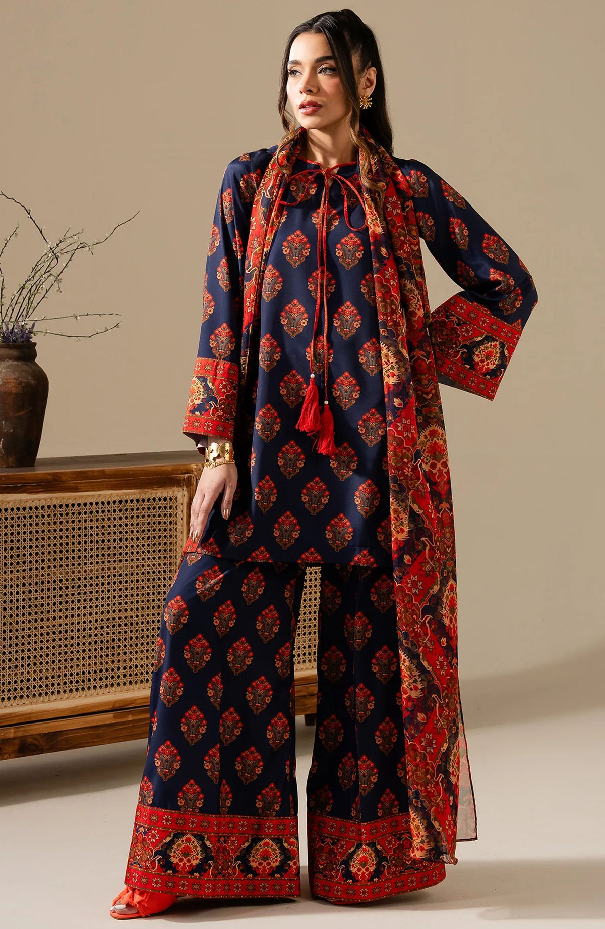 Maria Osama Khan Casual Silk Stitched 3 Piece Suit - M-013 Milania - MOK25RV3 - Blue - Festive Collection