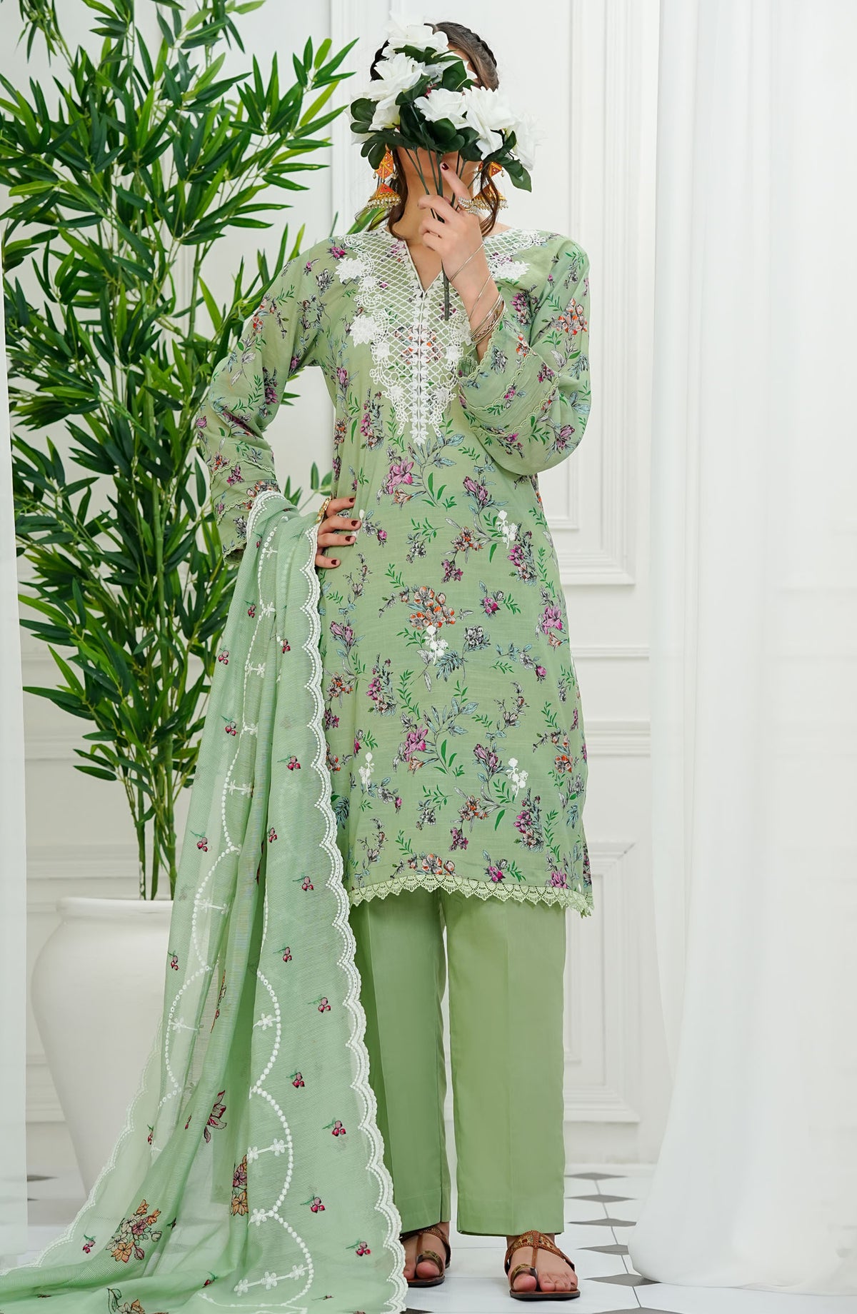 Chantelle by Amna Khadija Embroidered Lawn Stitched 3 Piece Suit - CPEEE-02 - AM25CPEEE - Green - Summer Collection