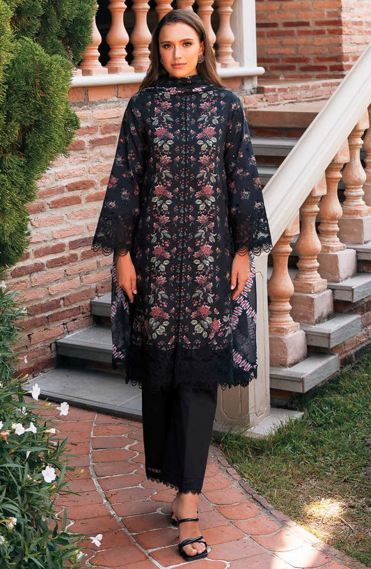 Afrozeh Embroidered Lawn Unstitched 3 Piece Suit - Black - Lorien-A - AFR25DM - Summer Collection