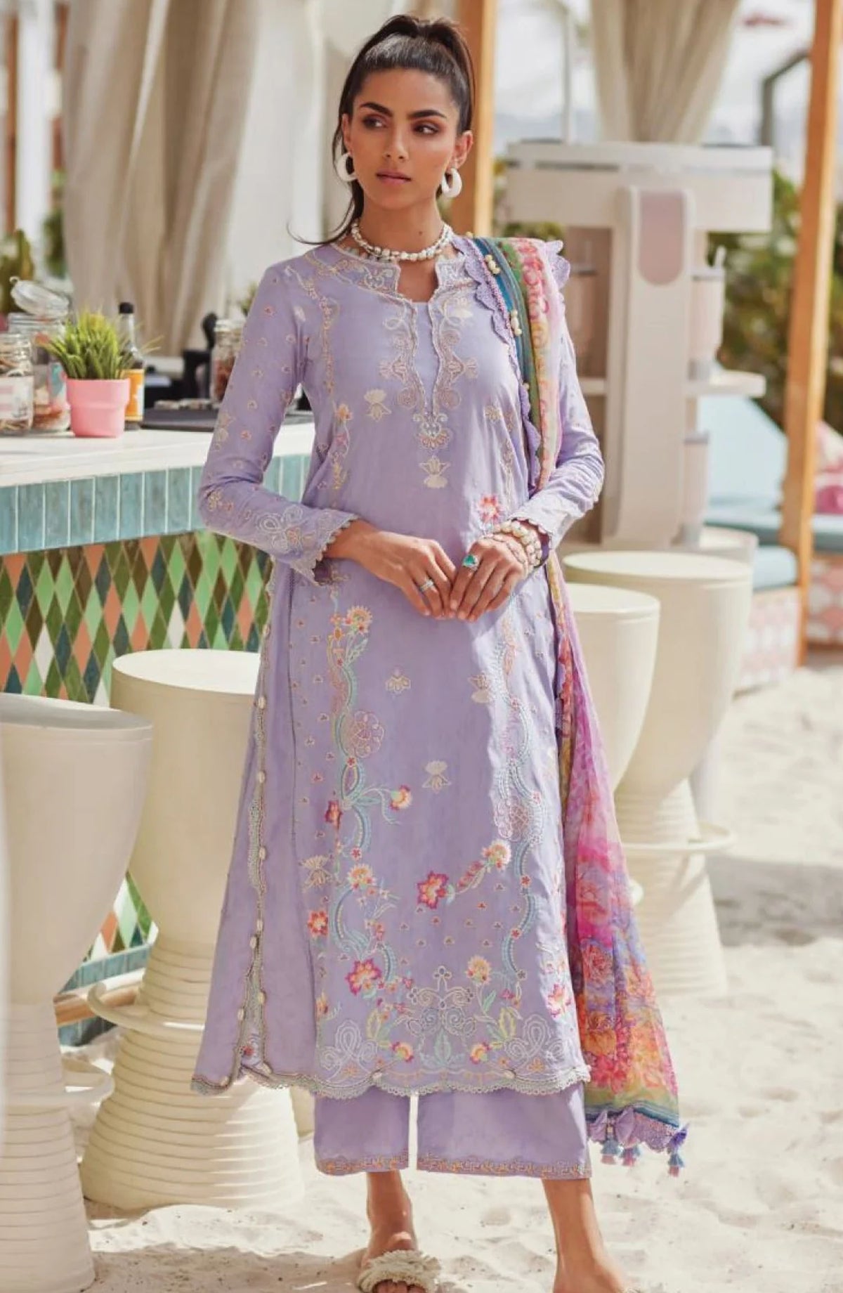 Wes by Farah Talib Embroidered Lawn Suits Unstitched 3 Piece FTA-09 Lilliana Lavender FTA25WL - Purple - Luxury Collection
