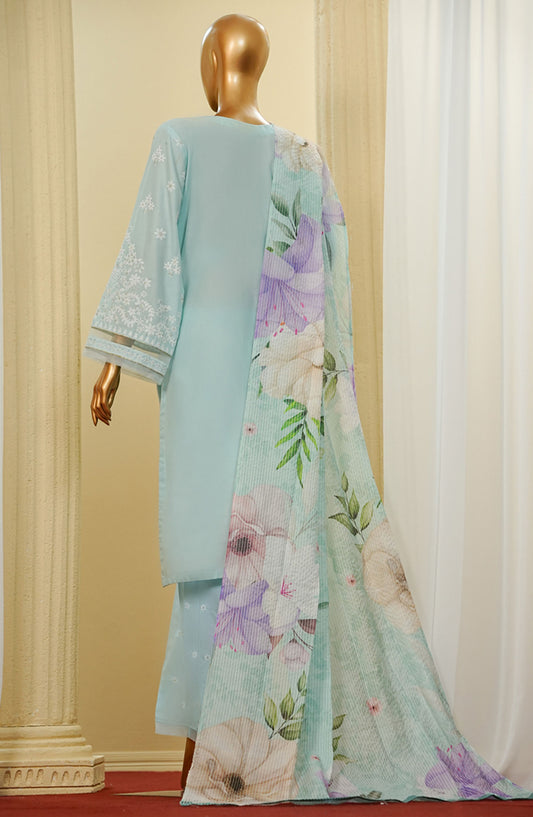 HZ Textile Chikankari Cotton Stitched 3 Piece Suit - PWC-103 - HZ25CTVE - Blue - Summer Collection