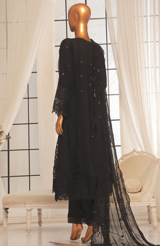 Bin Saeed Embroidered Organza Stitched 3 Piece Frock - D-01 - BS25LEO - Black - Festive Collection