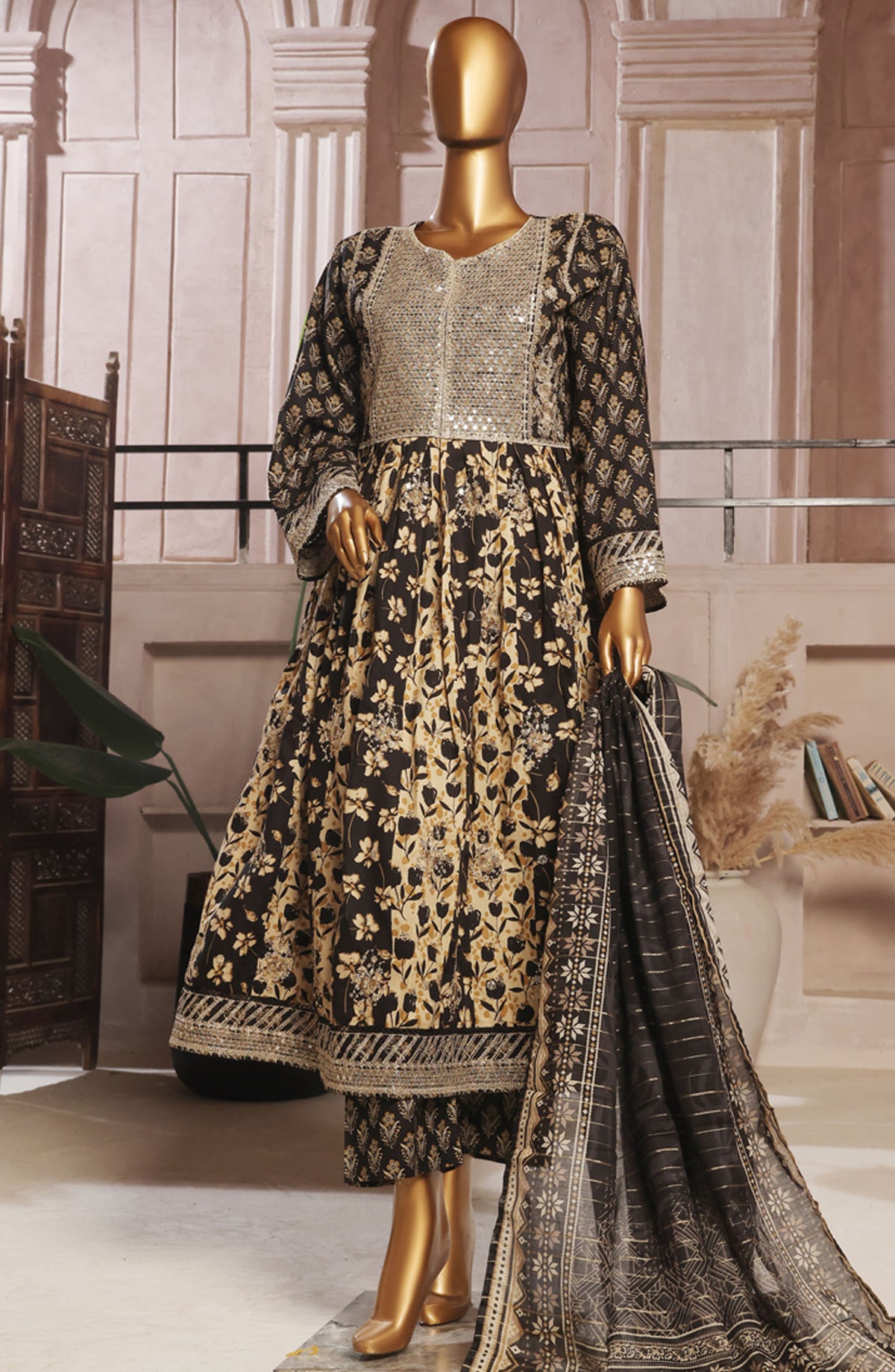 Bin Saeed Embroidered Lawn Stitched 3 Piece Frock - D-05 - BS25ELEF - Black - Summer Collection