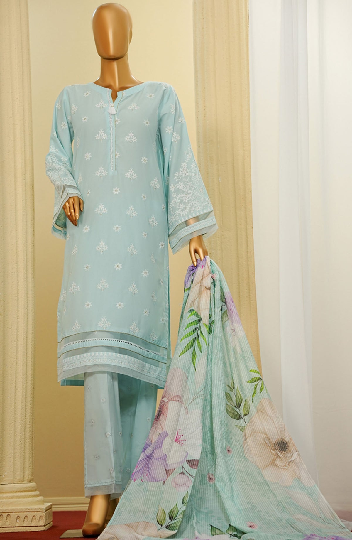 HZ Textile Chikankari Cotton Stitched 3 Piece Suit - PWC-103 - HZ25CTVE - Blue - Summer Collection