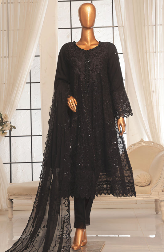 Bin Saeed Embroidered Organza Stitched 3 Piece Frock - D-01 - BS25LEO - Black - Festive Collection
