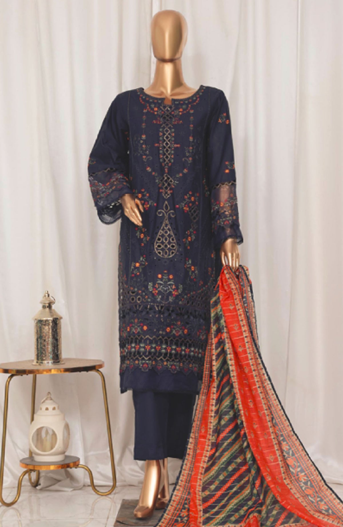 Bin Saeed Embroidered Lawn Stitched 3 Piece Suit - LF-46B - BS25LPCV3 - Blue - Summer Collection