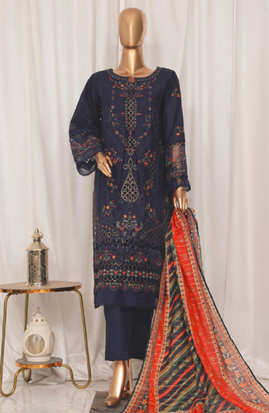 Bin Saeed Embroidered Lawn Stitched 3 Piece Suit - LF-46B - BS25LPCV3 - Blue - Summer Collection