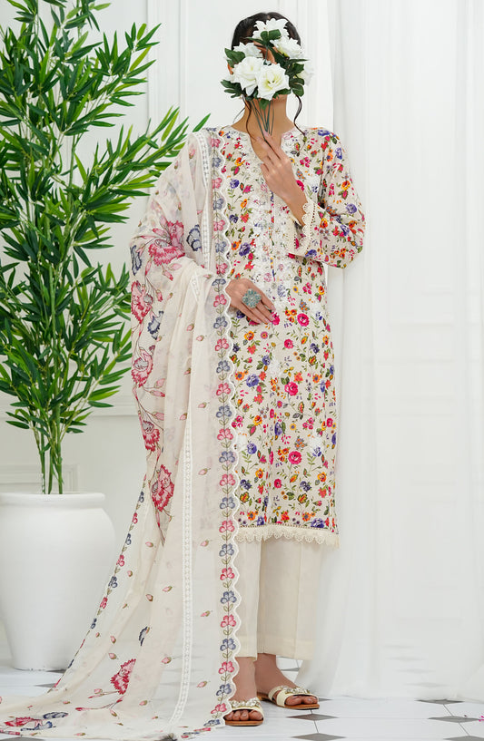 Chantelle by Amna Khadija Embroidered Lawn Stitched 3 Piece Suit - CPEEE-01 - AM25CPEEE - Off White - Summer Collection