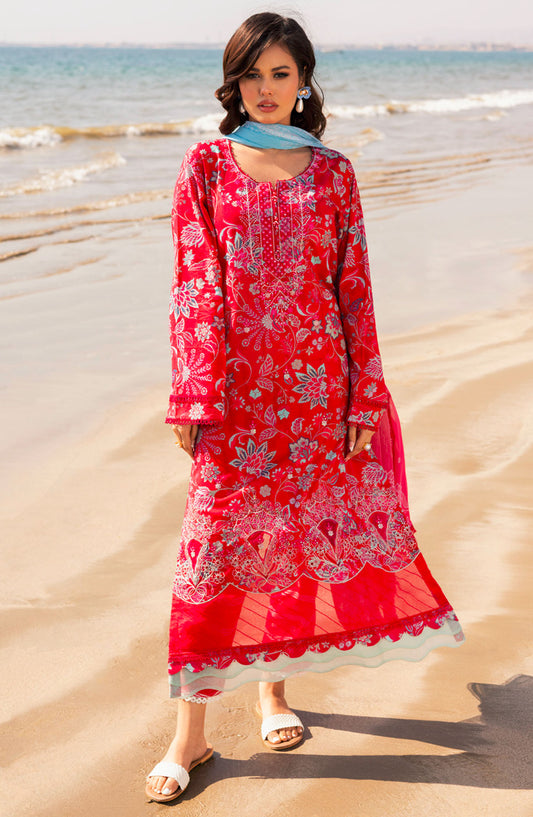 Aafreen by Riaz Arts Embroidered Lawn Unstitched 3 Piece Suit - AF-171 - RA25ALCL - Red - Summer Collection