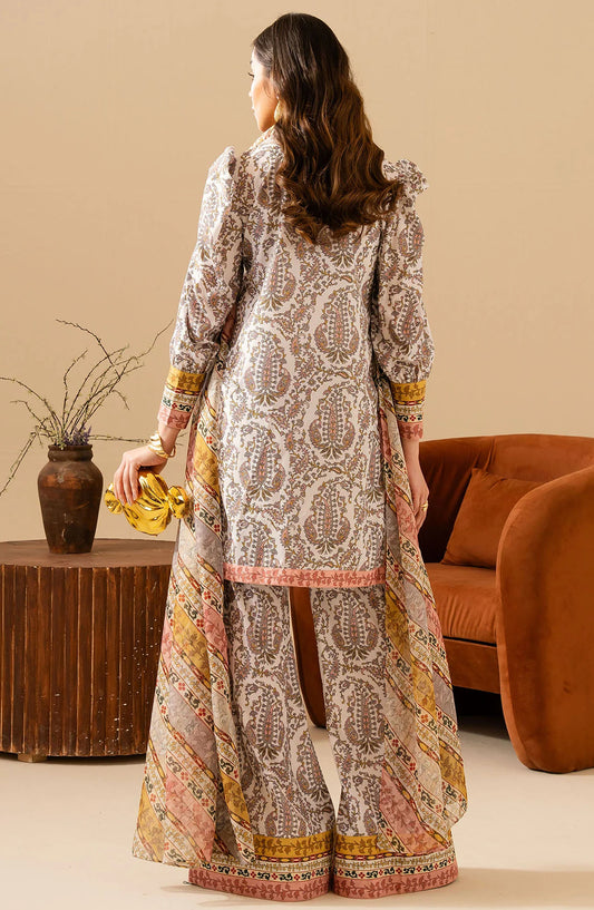 Maria Osama Khan Casual Silk Stitched 3 Piece Suit - M-011 Milan - MOK25RV3 - White - Festive Collection