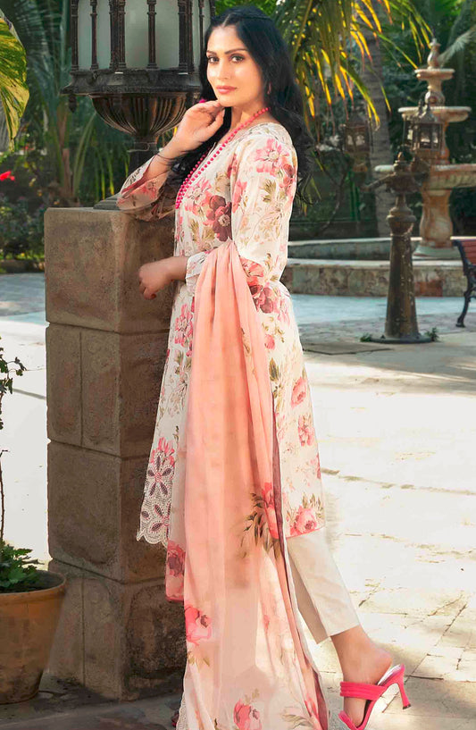 Suleika by Tawakkal Fabricss Embroidered Lawn Unstitched 3 Piece Suit - D-1241 - TF25SU - Pink - Summer Collection