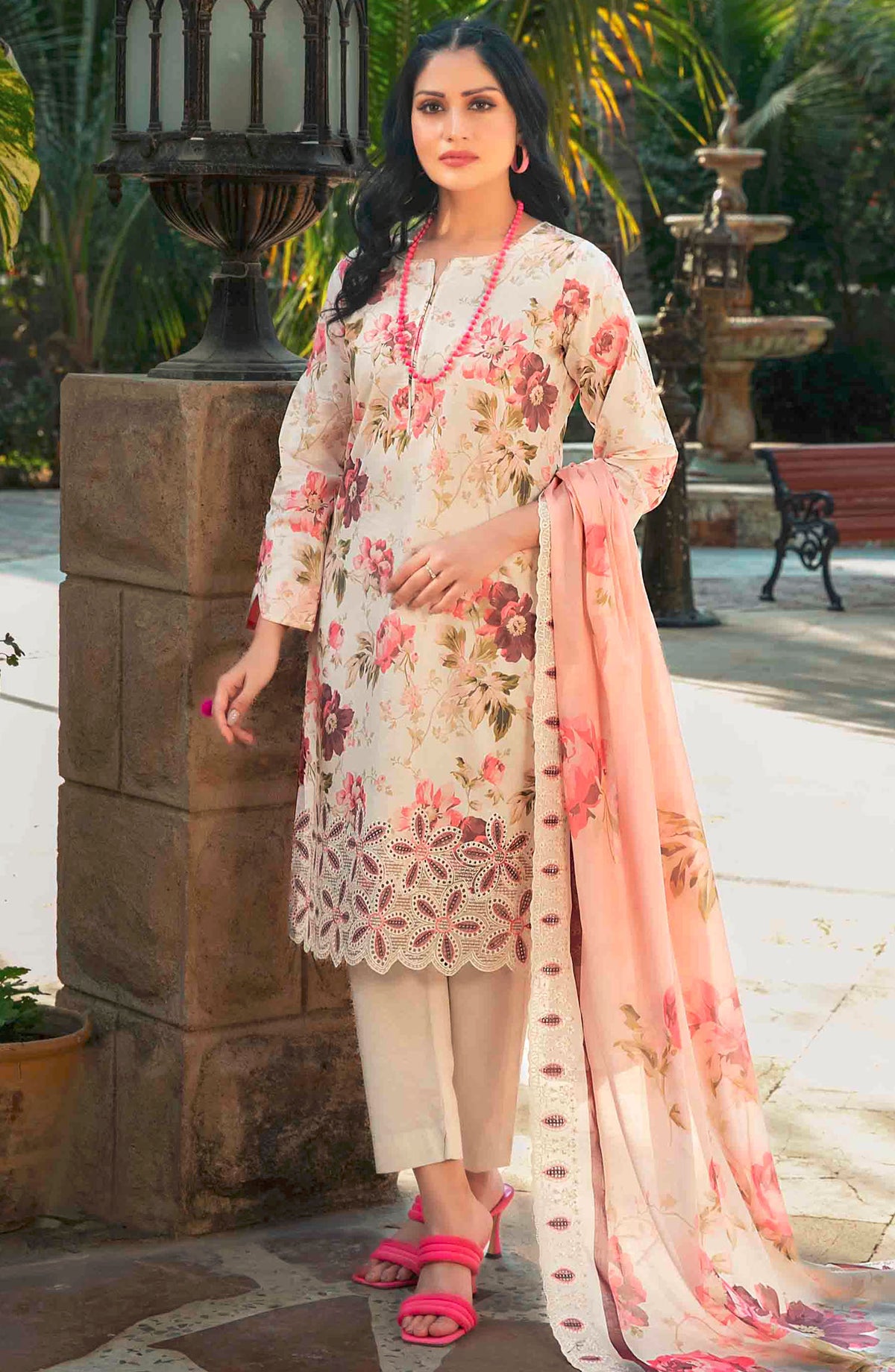 Suleika by Tawakkal Fabricss Embroidered Lawn Unstitched 3 Piece Suit - D-1241 - TF25SU - Pink - Summer Collection