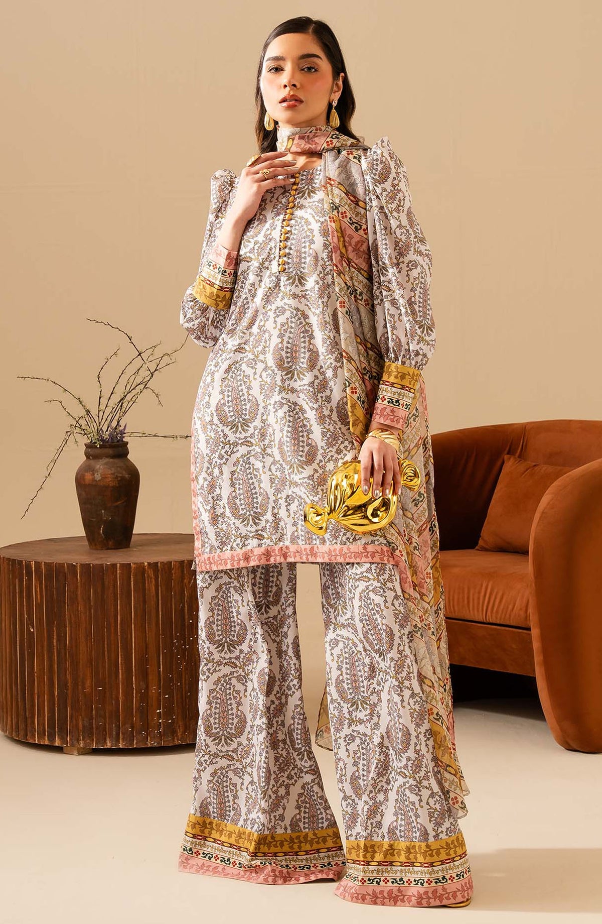 Maria Osama Khan Casual Silk Stitched 3 Piece Suit - M-011 Milan - MOK25RV3 - White - Festive Collection