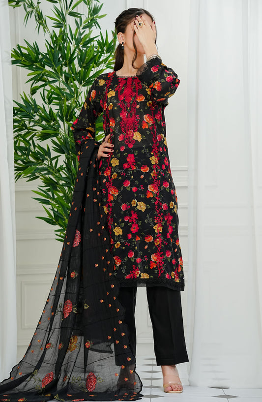 Chantelle by Amna Khadija Embroidered Lawn Stitched 3 Piece Suit - CPEEE-07 - AM25CPEEE - Black - Summer Collection
