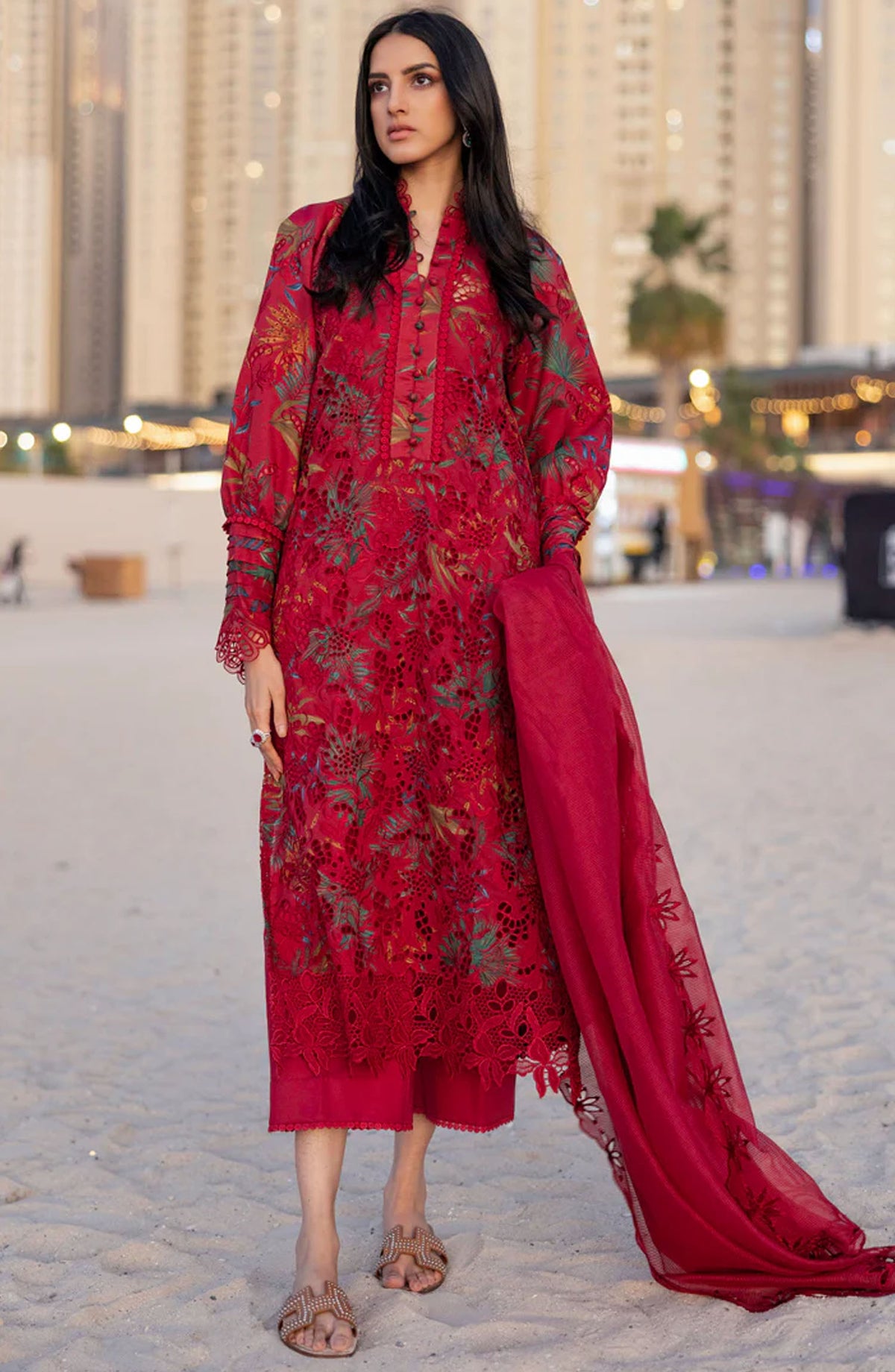 Carnation by Rang Rasiya Embroidered Lawn Unstitched 3 Piece Suit - D-08 Scarlet - RR25CL - Red - Summer Collection