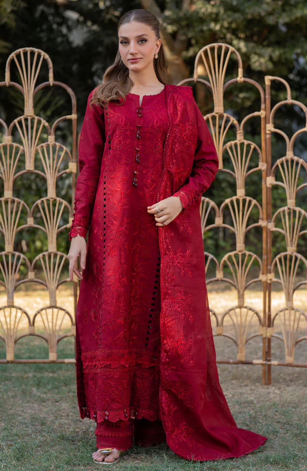 Reveerie by Florent Chikankari Lawn Unstitched 3 Piece Suit - FLC-04 B - FL25RC - Red - Summer Collection