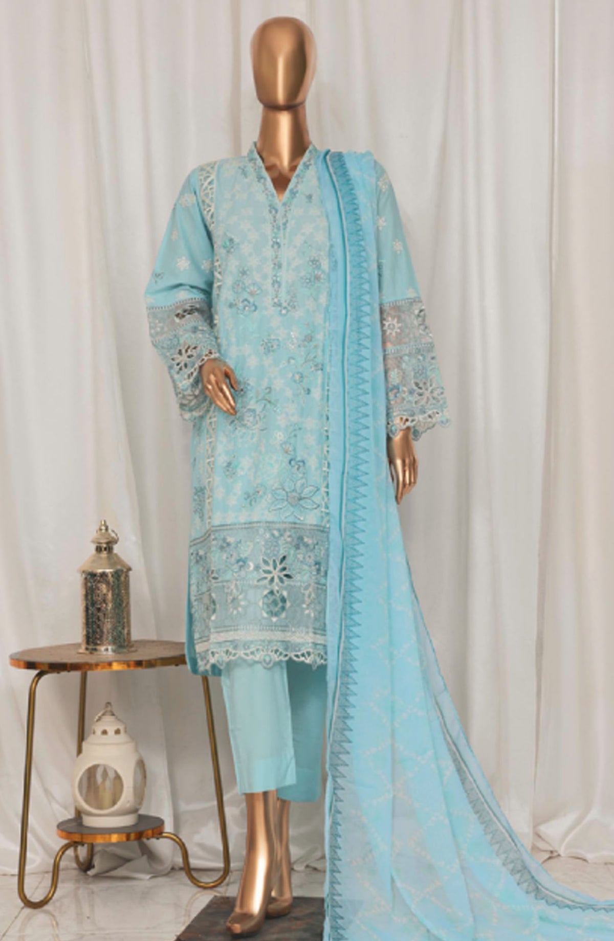 Bin Saeed Embroidered Lawn Stitched 3 Piece Suit - LF-142B - BS25LPCV3 - Blue - Summer Collection