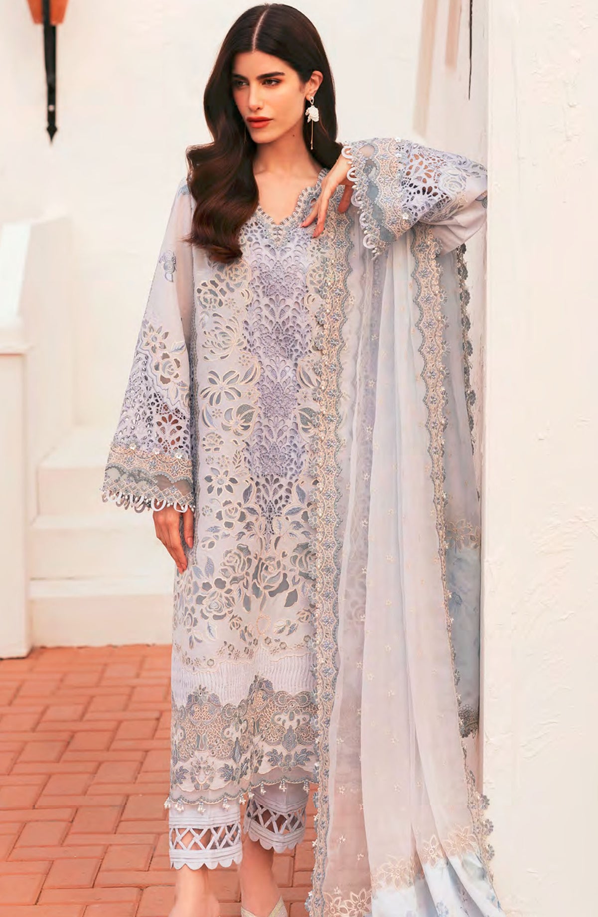 Baroque Embroidered Lawn Unstitched 3 Piece Suit - BEL-25-D02 - BQ25DEL - Blue - Summer Collection