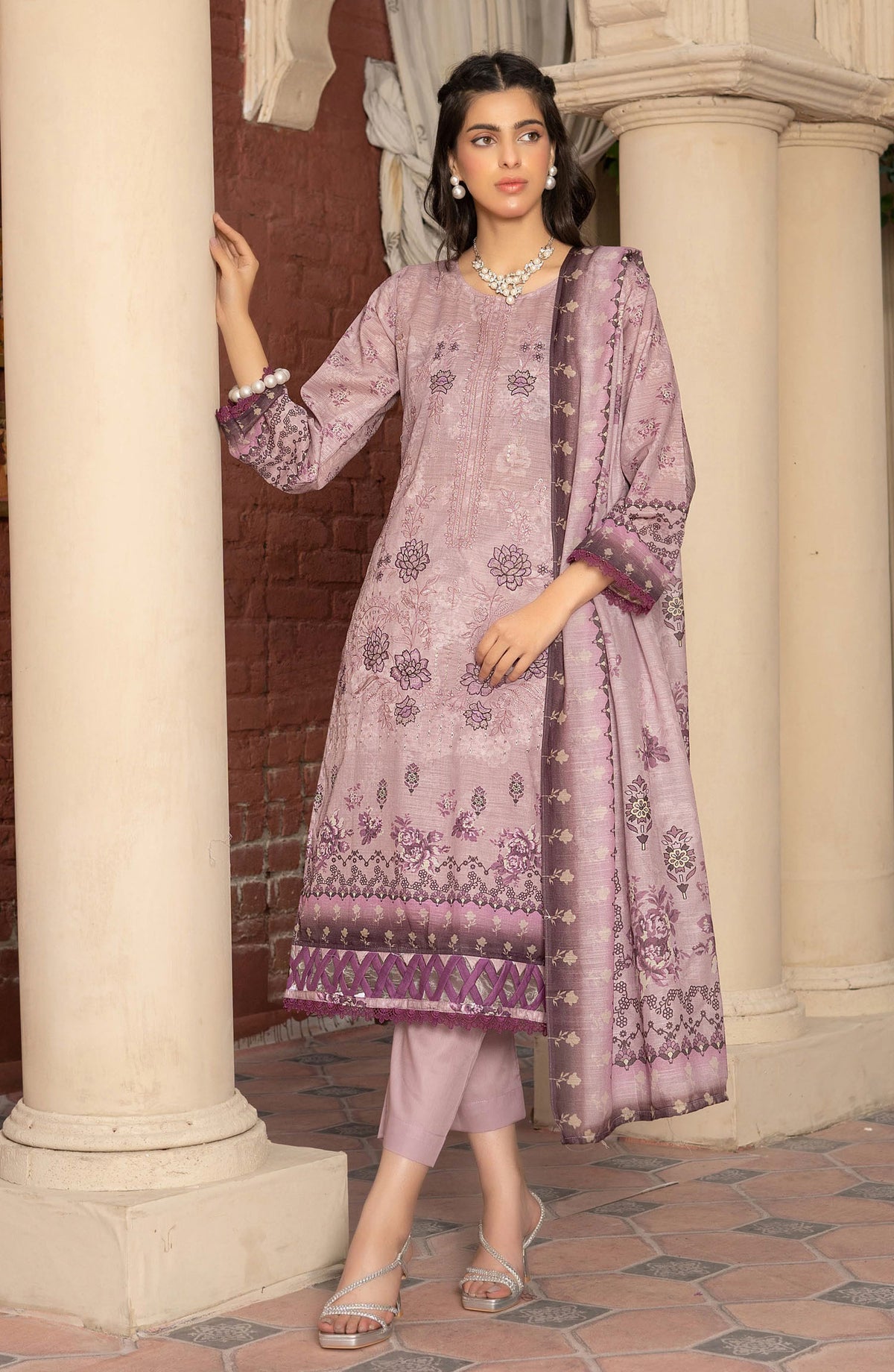 Masooma by Amna Khadija Embroidered Bana Dora Unstitched 3 Piece Suit - D-2 - AM25M514 - Purple - Summer Collection
