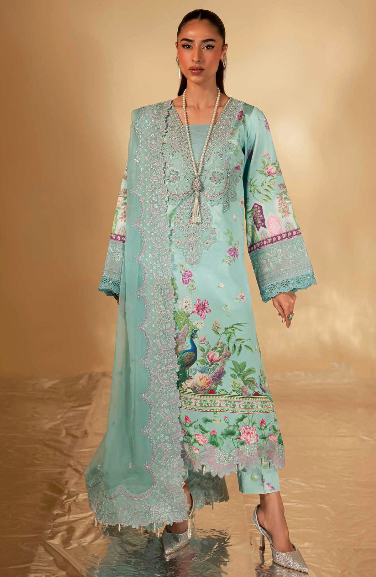 Nureh Embroidered Silk Unstitched 3 Piece Suit - Blue - S-21 - NU25TSE - Festive Collection