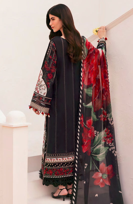 Baroque Embroidered Lawn Unstitched 3 Piece Suit - BEL-25-D01 - BQ25DEL - Black - Summer Collection