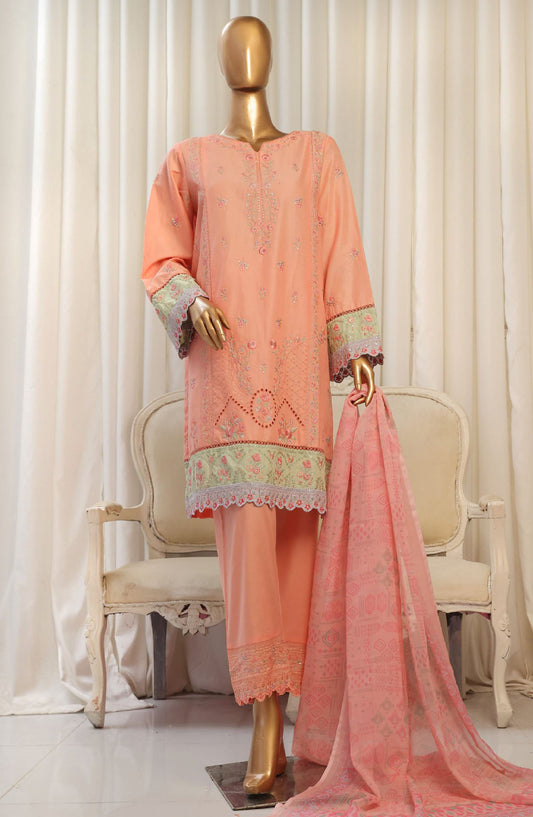 Bin Saeed Embroidered Cotton Stitched 3 Piece Suit - D-05 - BS25TC - Peach - Summer Collection
