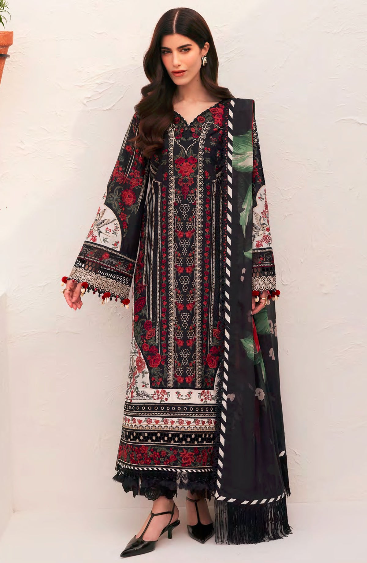Baroque Embroidered Lawn Unstitched 3 Piece Suit - BEL-25-D01 - BQ25DEL - Black - Summer Collection