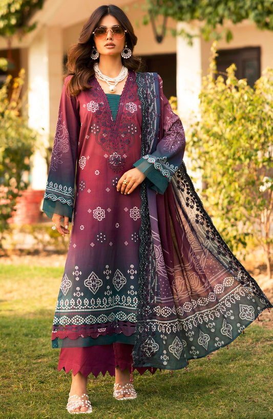 Aafreen Chunnri by Riaz Arts Embroidered Lawn Unstitched 3 Piece Suit - AF-194 - RA25ACL - Maroon - Summer Collection