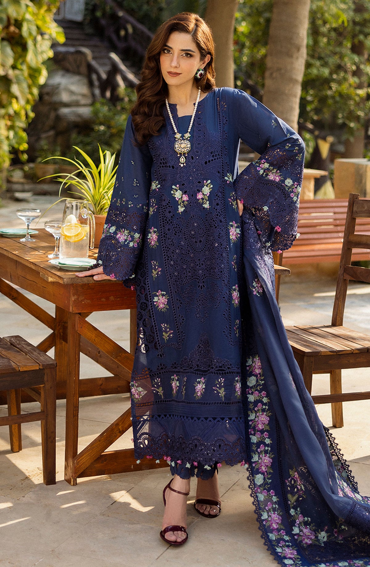 Elaf Embroidered Lawn Unstitched 3 Piece Suit - ELM-6 Neelam - EL25LLC - Blue - Summer Collection