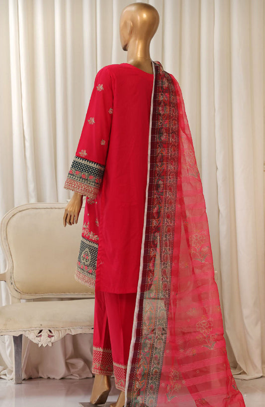 Bin Saeed Embroidered Cotton Stitched 3 Piece Suit - D-04 - BS25TC - Red - Summer Collection