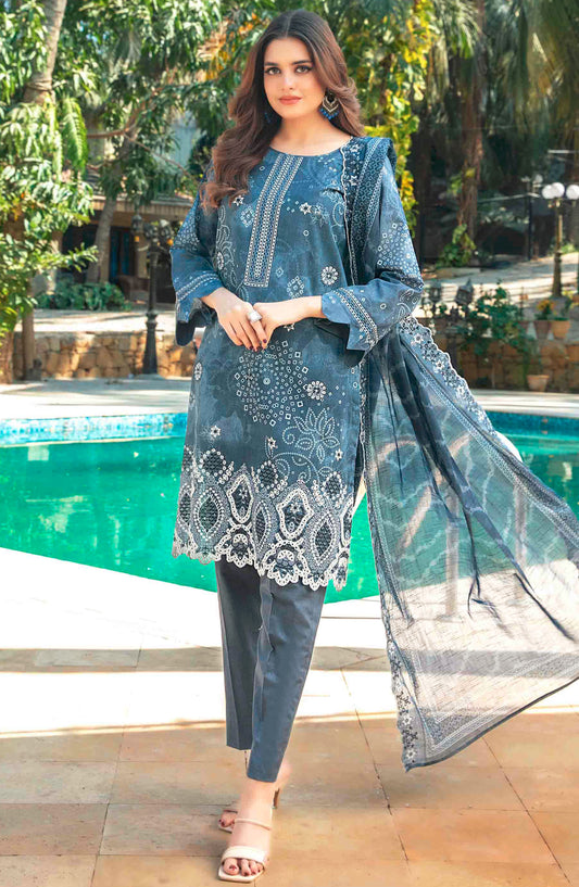 Thamina by Tawakkal Fabrics Embroidered Lawn Unstitched 3 Piece Suit - D-1194 - TF25TL - Blue - Summer Collection