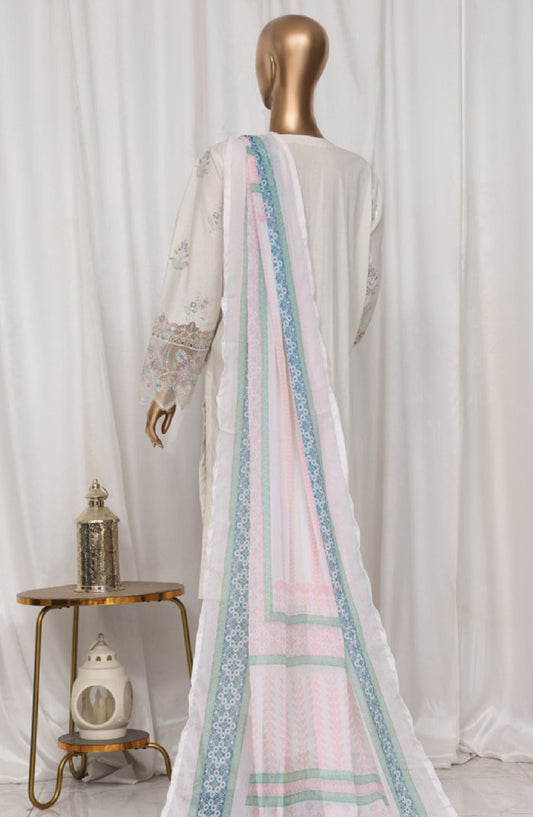 Bin Saeed Embroidered Lawn Stitched 3 Piece Suit - LF-011B - BS25LPCV3 - White - Summer Collection
